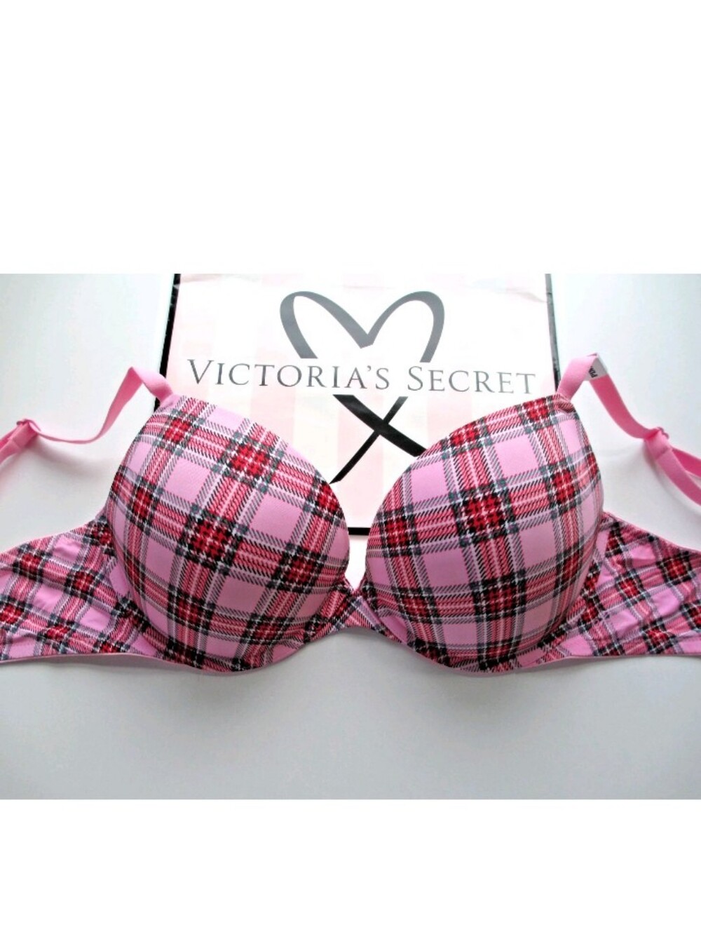 VICTORIA'S SECRET PINK Super Push-Up Bra VS Pink Plaid NWT 34D 36A 38B 38D 38DD